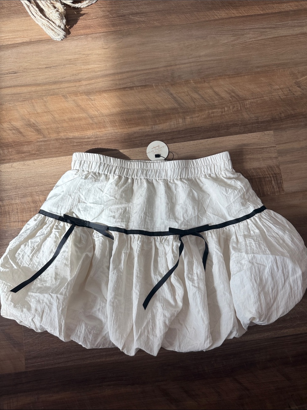 White Bubble Skirt with Black Ribbon Trim